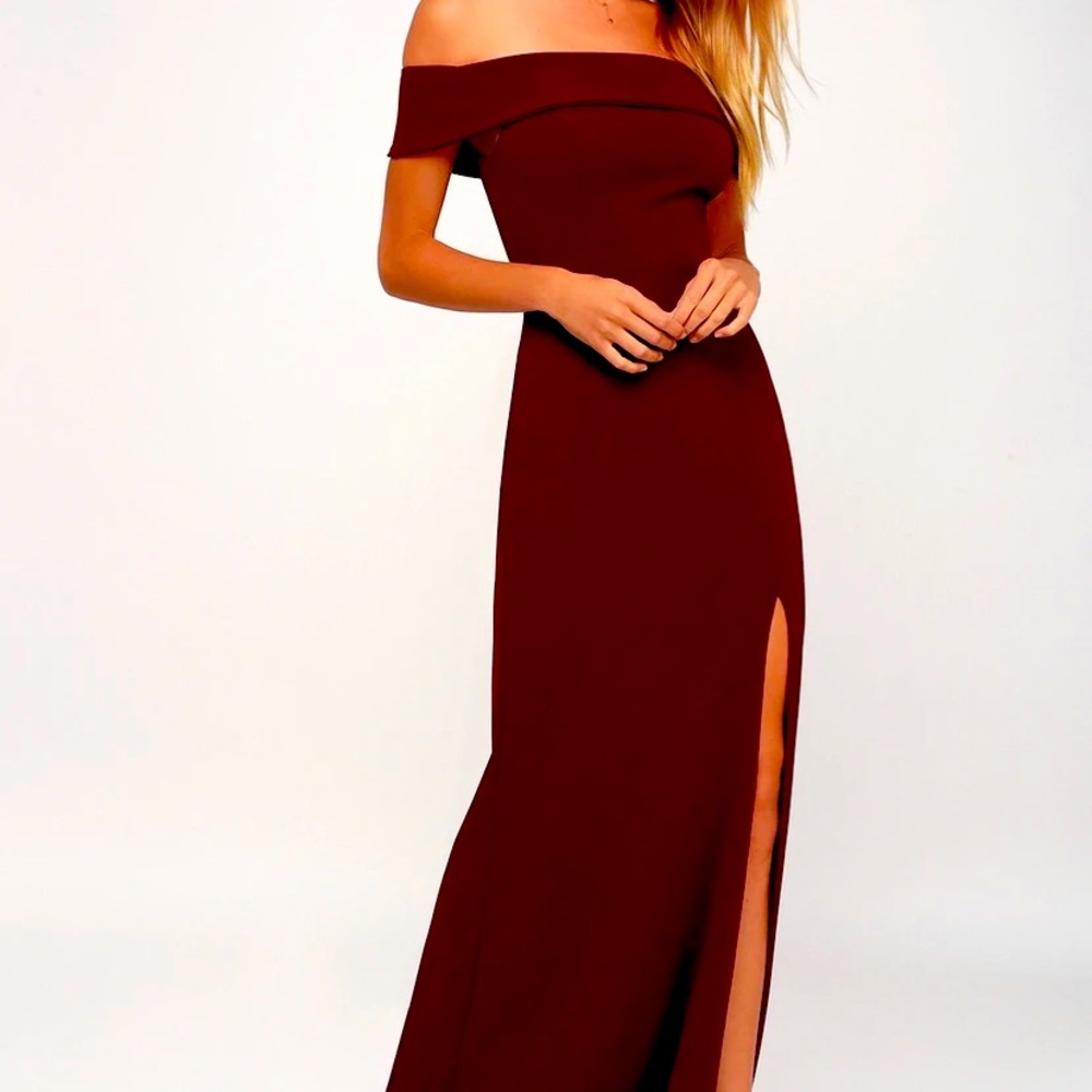 Aveline Burgundy Off-the-Shoulder Maxi Dress